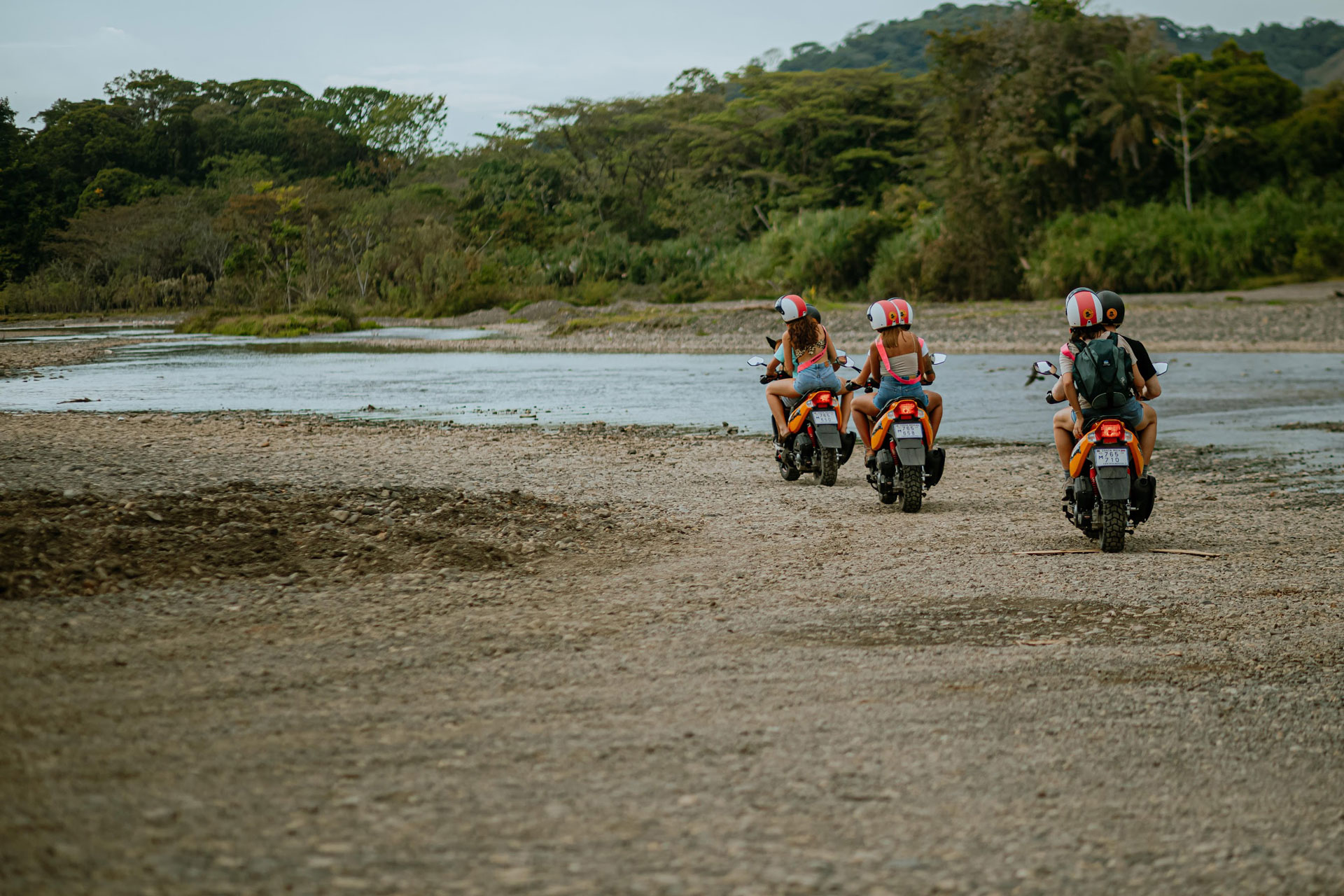 Having fun riding scooters with friends